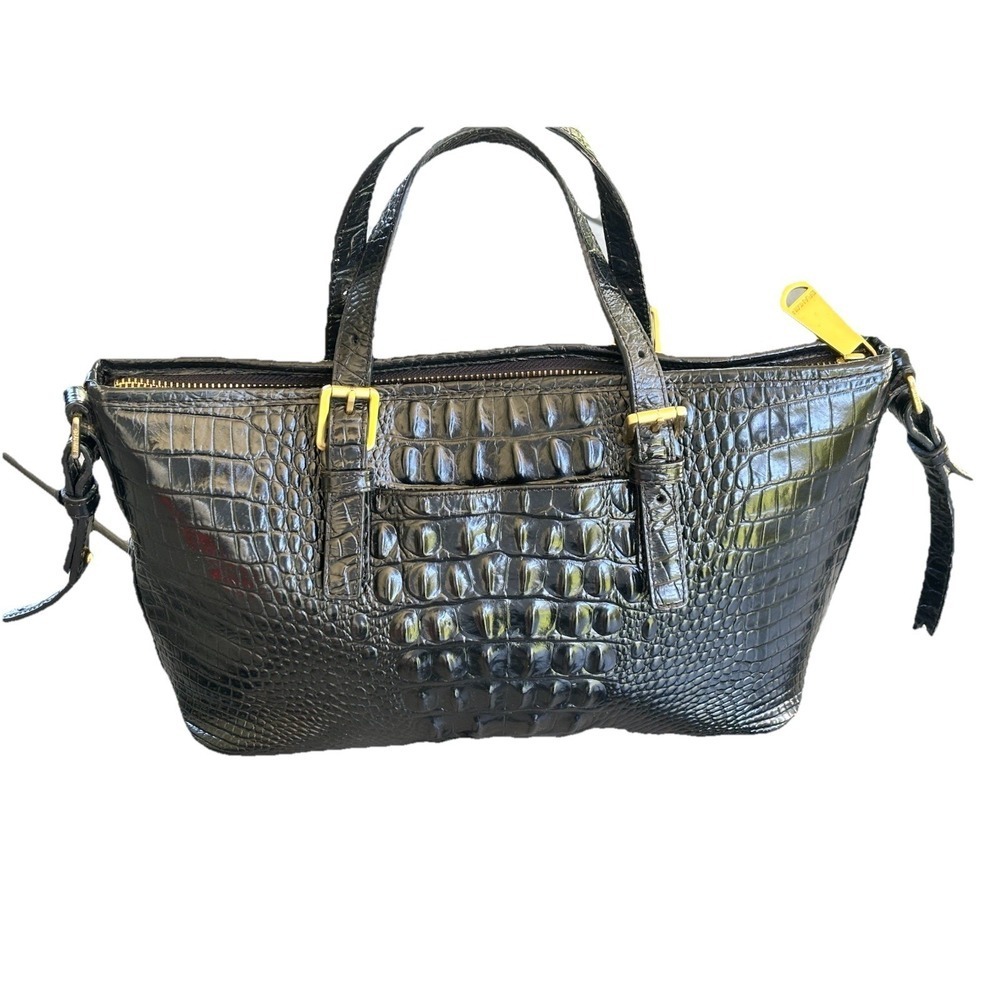 BRAHMIN MINI ASHER Satchel In Black Melbourne Genuine Leather shoulder bag tote - Picture 4 of 12